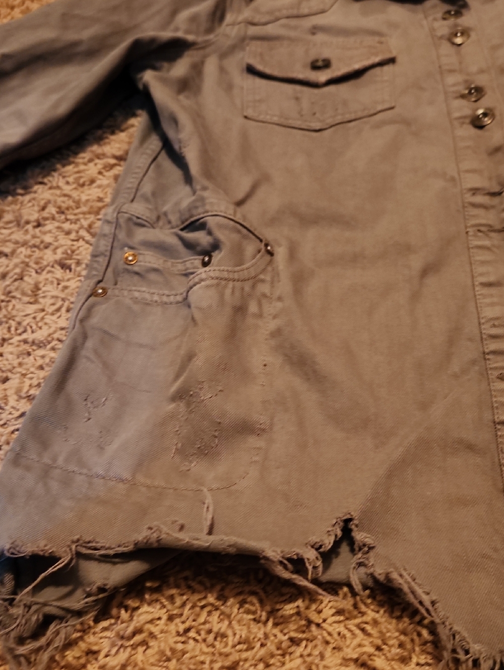 Free People Olive Green Utility Jacket with Distressed Hem Size Small - Picture 10 of 16